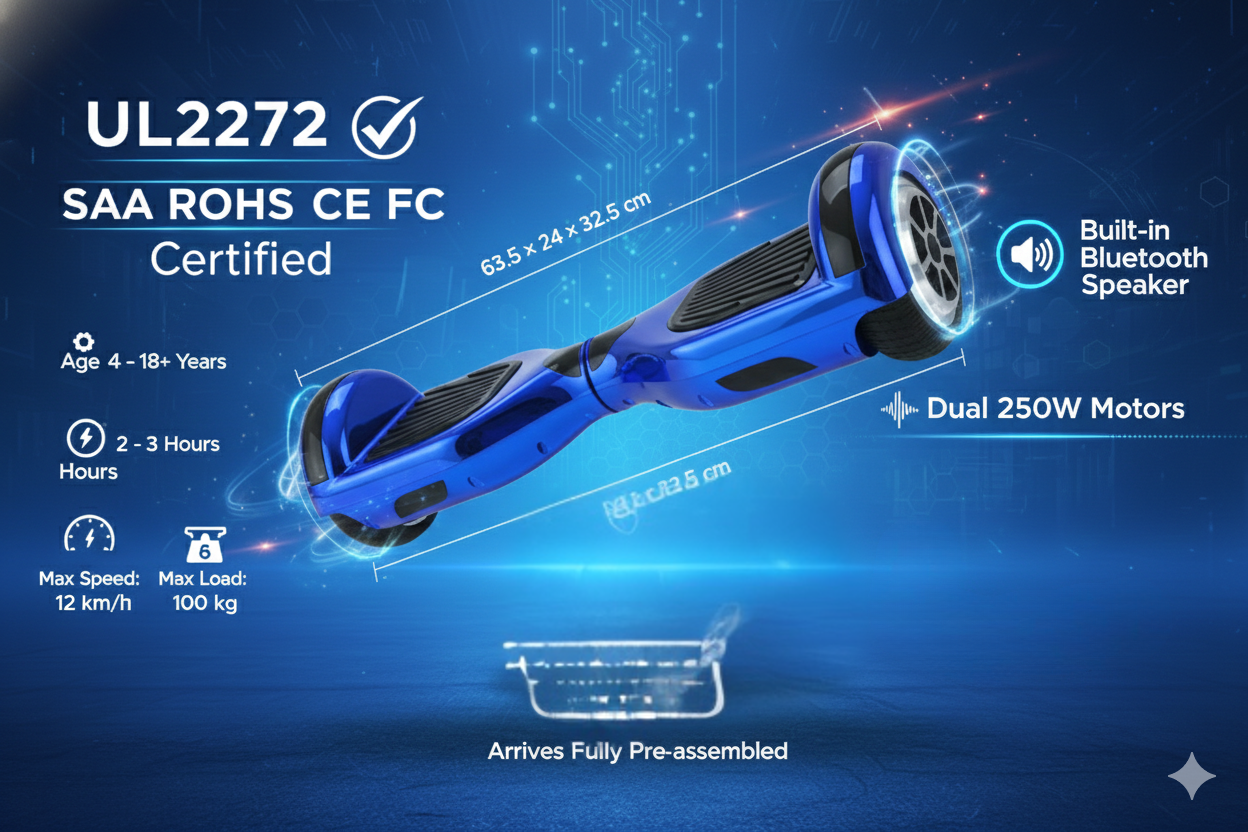 Australian Hoverboard 6.5" Blue Chrome Self-Balancing All-Terrain Hoverboard Australia